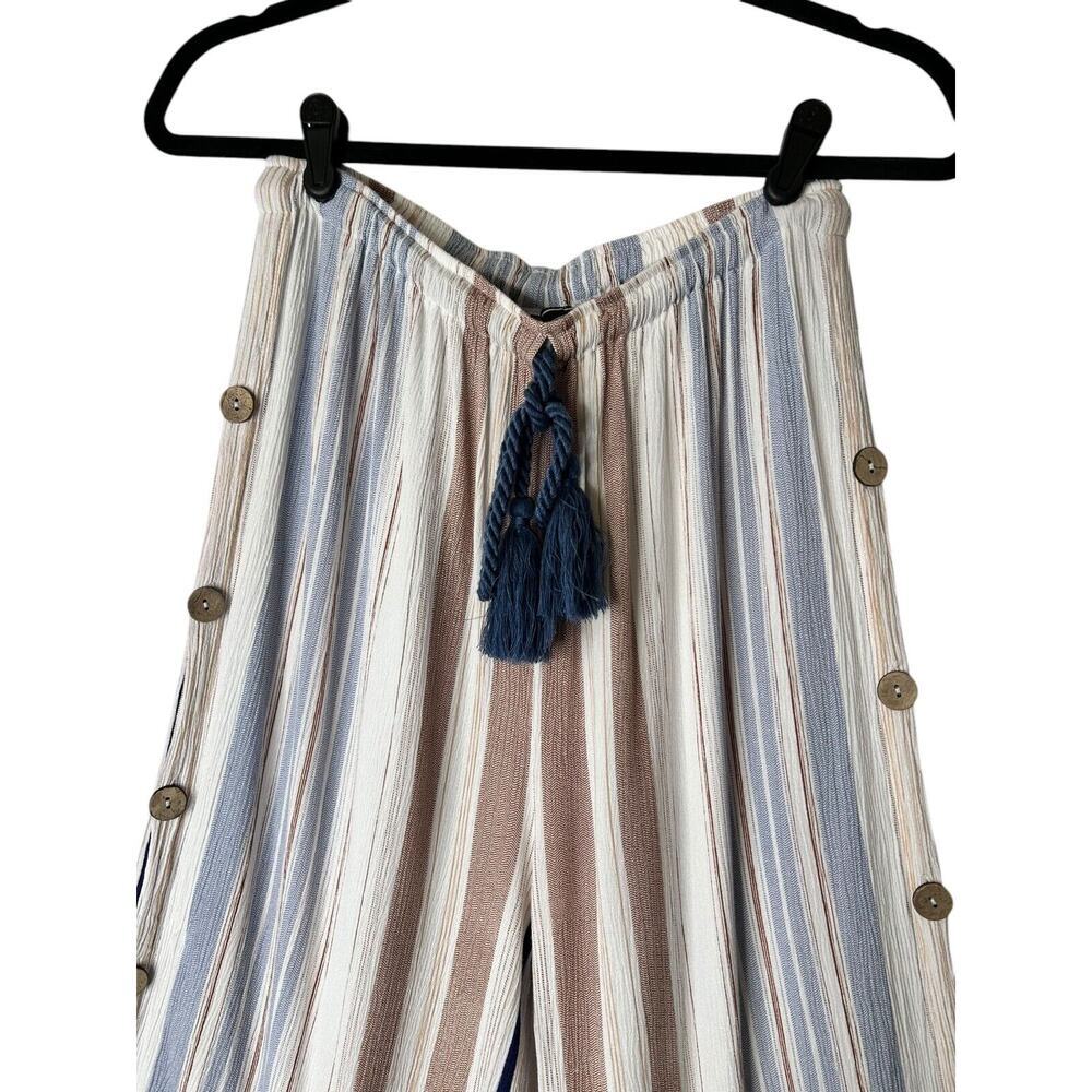 Love University Pants Size Large Striped Boho Coastal Wide Leg Slit Side Buttons